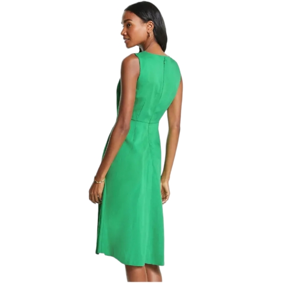 Nwot Ann Taylor Green Faux Wrap Side Button Linen Blend Sleeveless Flared Dress - Picture 9 of 15